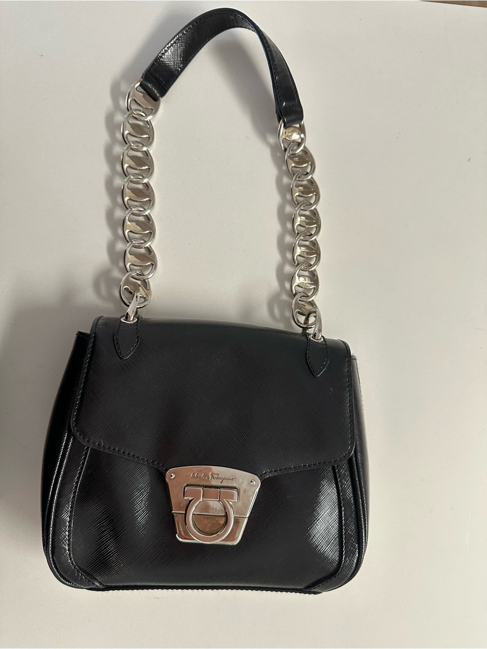 Salvatore Ferragamo Black Small Bag with Silver Chain